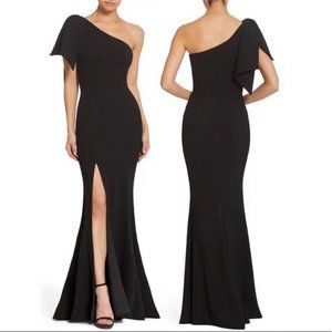 Dress The Population Black Georgina One-Shoulder Crepe Gown